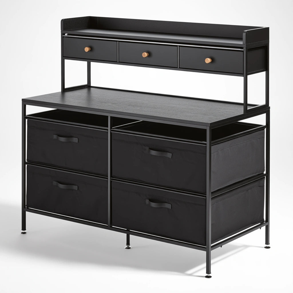 Ladekast met stoffen bekleding, kleur zwart